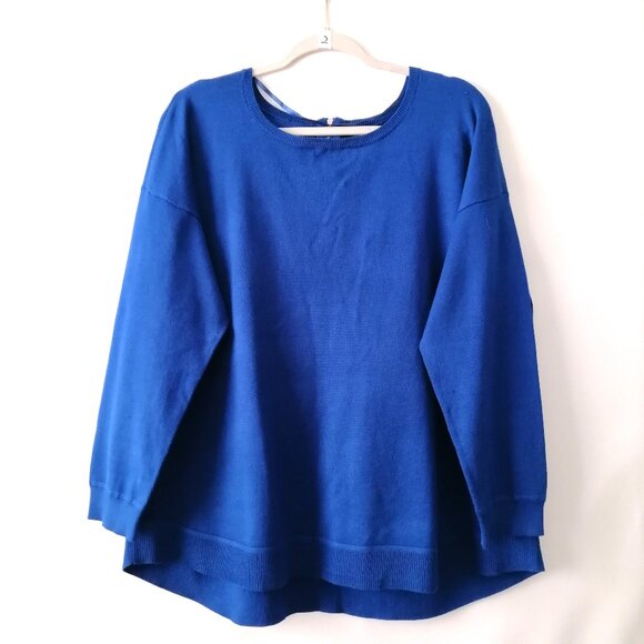 NWT Cable & Gauge Womens Blue Scoop Neck Back Zip Drop Shoulder Sweater Size 1X - Picture 1 of 7